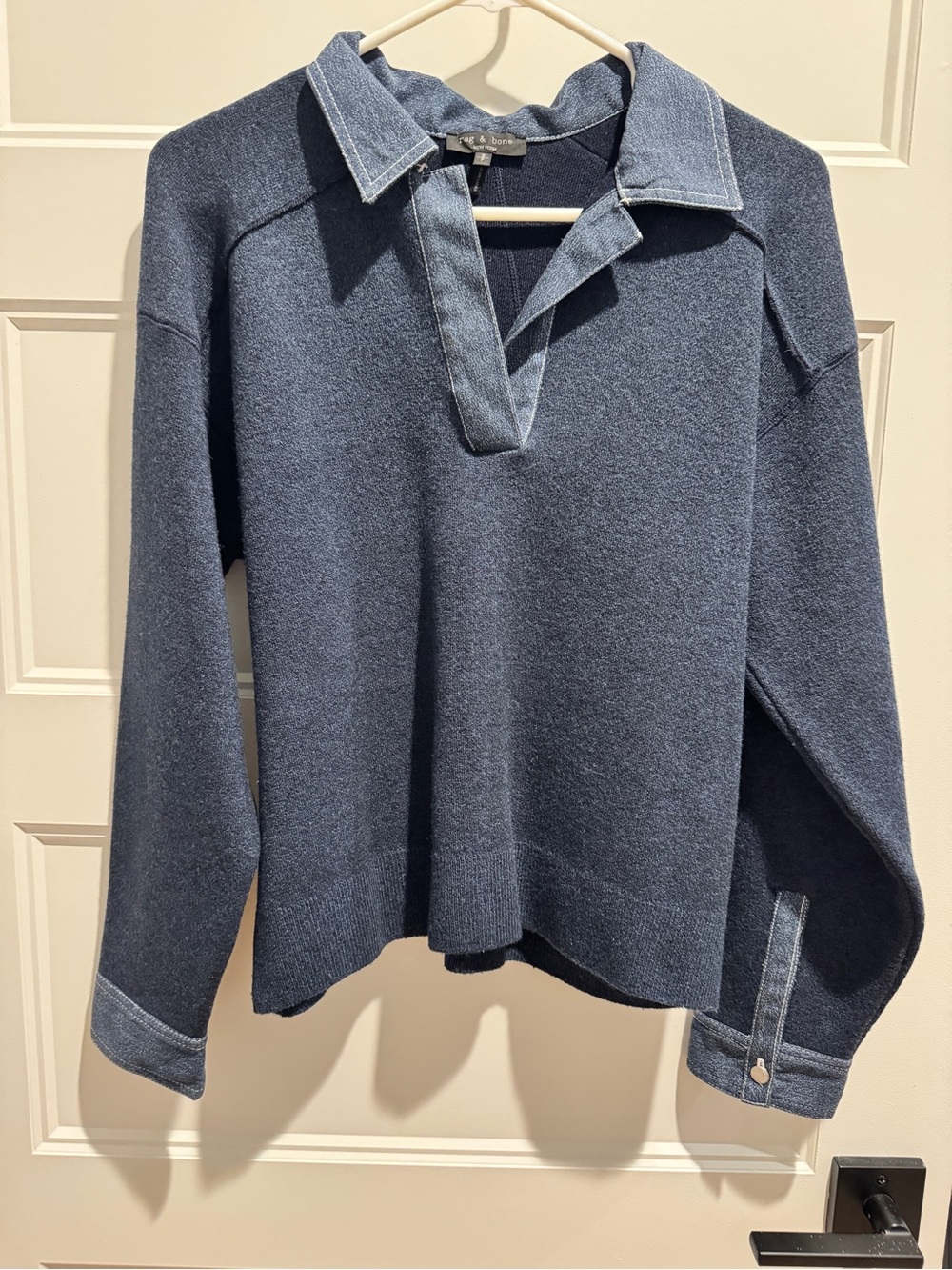 Rag and Bone Blue Denim-Collar Women's Sweater
